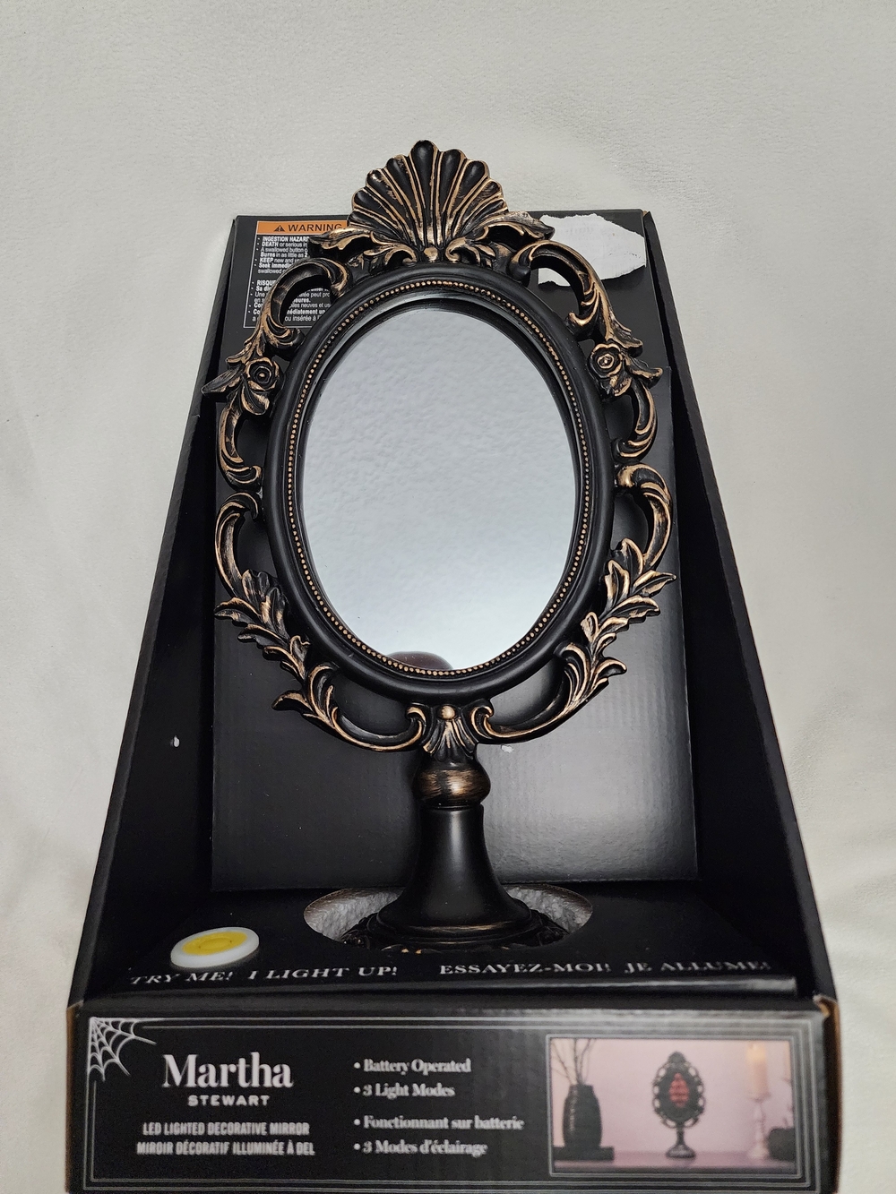 Martha Stewart Black and Gold Decorative LED Vanity Mirror